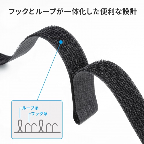 面ファスナー結束バンド（幅25mm・長さ3m・黒・専用カン付き）