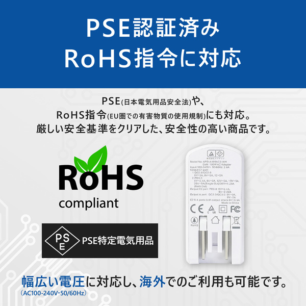 Power Delivery対応 GaN AC充電器/65W/USB Type-A 1ポート Type-C 1ポート/ブラック