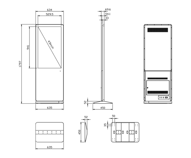 屋内サイネージディスプレイ（キオスクタイプ） 43型/1920×1080/HDMI、USB2.0、SD/ブラック/スピーカー：あり/タッチパネル搭載