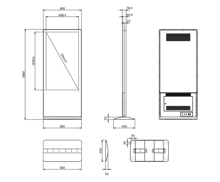 屋内サイネージディスプレイ（キオスクタイプ） 55型/1920×1080/HDMI、USB2.0、SD/ブラック/スピーカー：あり/タッチパネル搭載