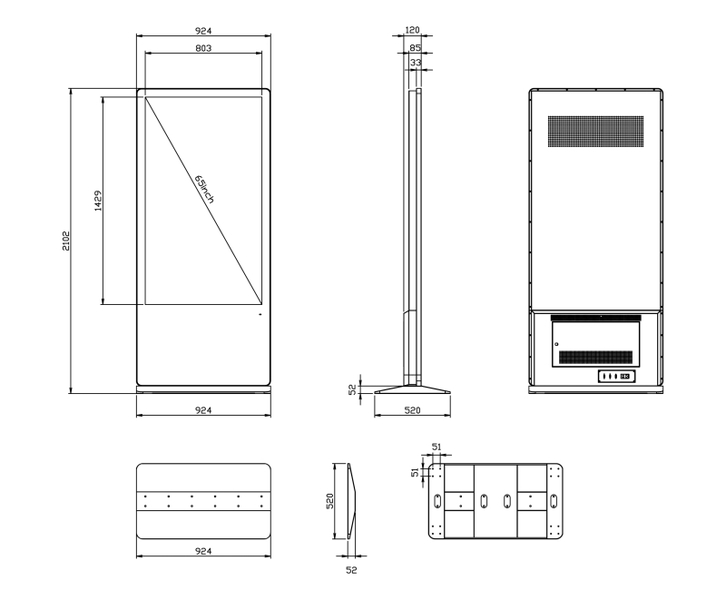 屋内サイネージディスプレイ（キオスクタイプ） 65型/1920×1080/HDMI、USB2.0、SD/ブラック/スピーカー：あり/タッチパネル搭載