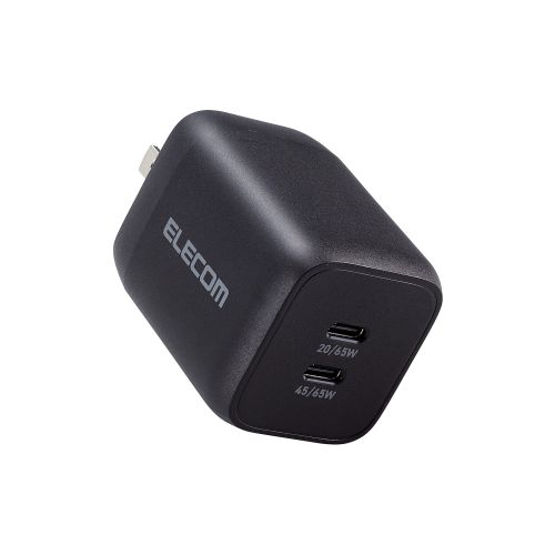ノートPC用ACアダプター/USB充電器/USB Power Delivery対応/PPS対応/Quick Charge 3.0対応/65W/USB-C2ポート/スイングプラグ/ブラック