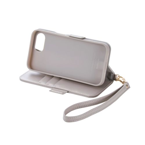 iPhone 17e/16e/レザーケース/手帳型/耐衝撃/磁石付き/ステッチ/ハンドストラップ付/グレージュ