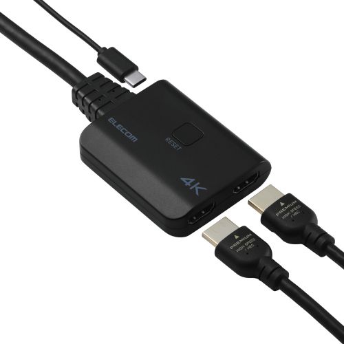 HDMI分配器/4K30Hz対応/1入力(HDMI)+2出力(HDMI)/ブラック