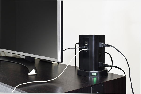 タワー型集中スイッチ付タップ 12P 4USB