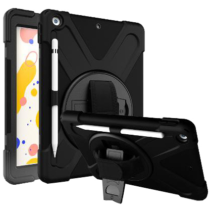 耐衝撃iPad第9、8、7世代（10.2インチ）対応シリコンケース/ペンホルダー、ストラップ付