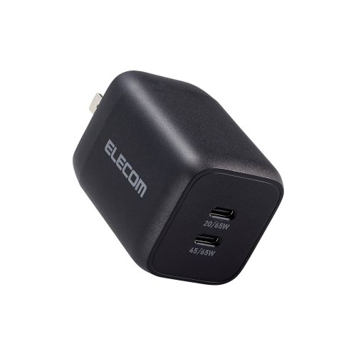 ノートPC用ACアダプター/USB充電器/USB Power Delivery対応/PPS対応/Quick Charge 3.0対応/65W/USB-C2ポート/スイングプラグ/ブラック