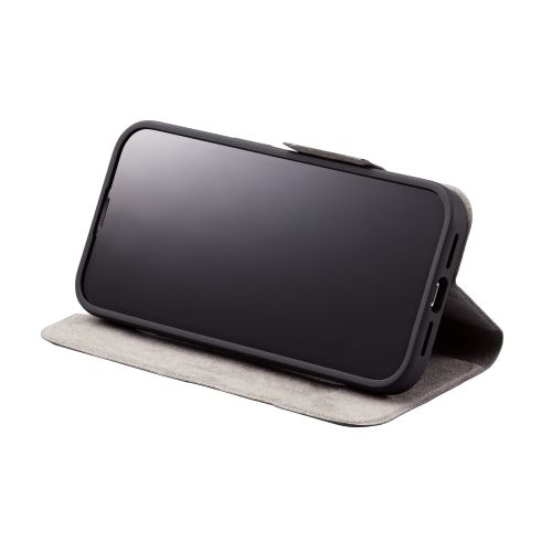 iPhone 14 Pro用レザーケース/手帳型/UltraSlim/薄型/磁石付き/カーボン調(ブラック)