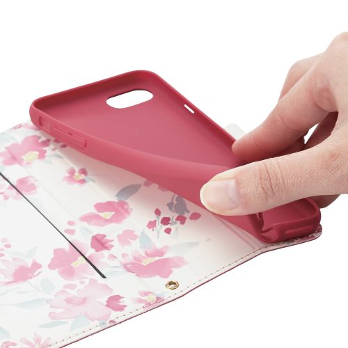 iPhone SE 第3世代/SE 第2世代/8/7用レザーケース/手帳型/UltraSlim/Flowers/薄型/磁石付き/ディープピンク