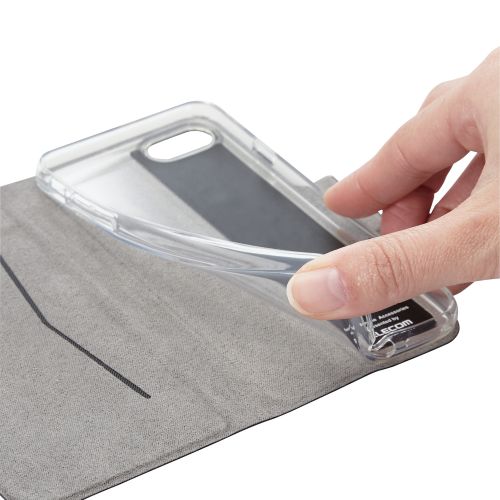 iPhone SE 第3世代/SE 第2世代/8/7用レザーケース/手帳型/UltraSlim/薄型/磁石付き/クリアケース/ネイビー