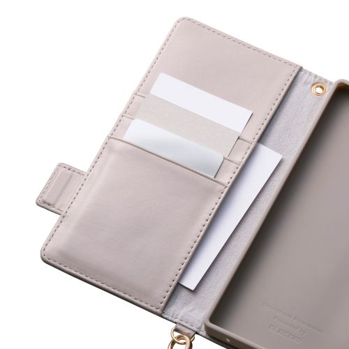 AQUOS R10/ソフトレザーケース/磁石付/耐衝撃/ハンドストラップ付/グレージュ