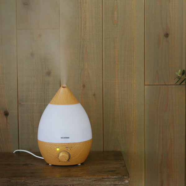 超音波式加湿器 しずく型 木目調 ダークブラウン