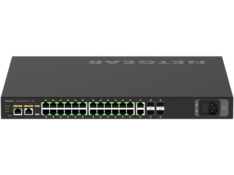 ProAV向けPoE+対応 (480W) 1Gポート×26 SFP+スロット×4 フルマネージスイッチ