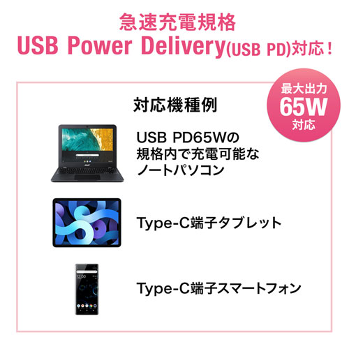 USB PD対応AC充電器（PD65W・Type-Cケーブル付き）