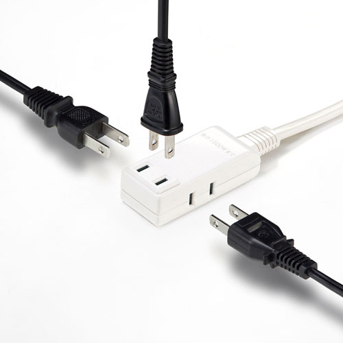 マイクロ電源タップ（収納式スイングプラグ・3個口・0.5m・ホワイト）