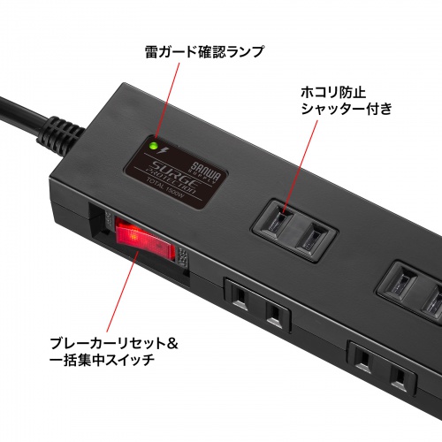 雷ガードタップ（10個口・2m・ブラック）