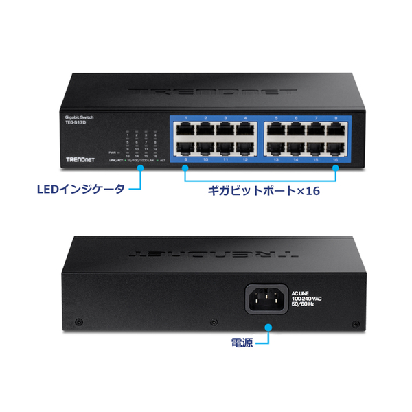 16ポート ギガビットデスクトップスイッチ