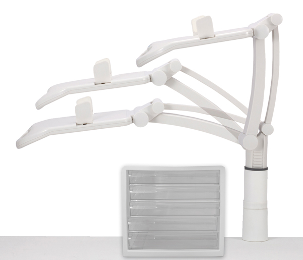 テレホンスタンドフレックス ハイタイプ 背面取り付け簡単 適応電話機幅130～220mm、質量1kgまで ベース回転範囲360° 最大クランプ取り付け幅60～20mm