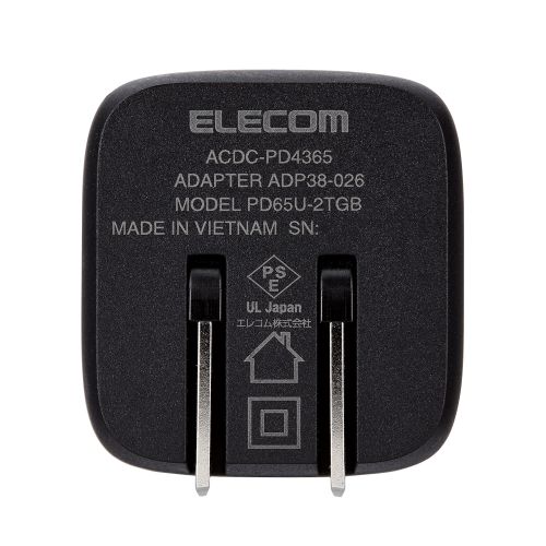 ノートPC用ACアダプター/USB充電器/USB Power Delivery対応/PPS対応/Quick Charge 3.0対応/65W/USB-C2ポート/スイングプラグ/ブラック