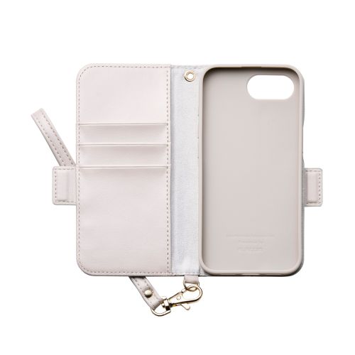 iPhone 17e/16e/レザーケース/手帳型/耐衝撃/磁石付き/ステッチ/ハンドストラップ付/グレージュ