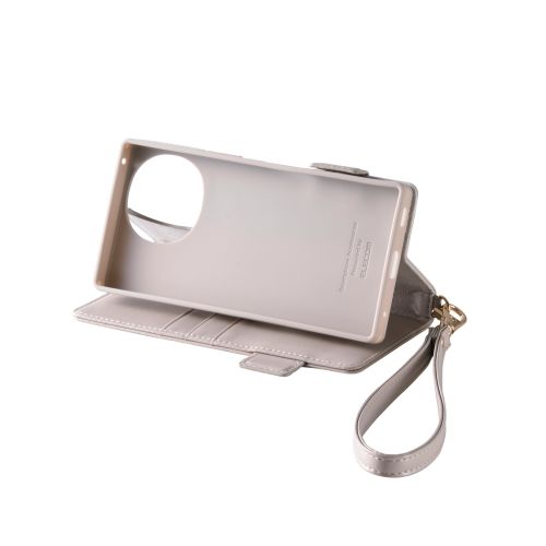 AQUOS R10/ソフトレザーケース/磁石付/耐衝撃/ハンドストラップ付/グレージュ