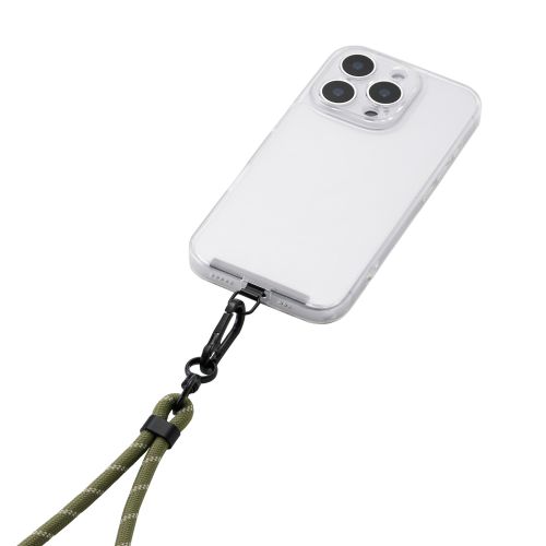 スマホショルダーストラップ/充電ケーブルショルダー/USB Type-C/長さ調整/ステンレスストラップホールシート付属(1口タイプ×1枚)/カーキ