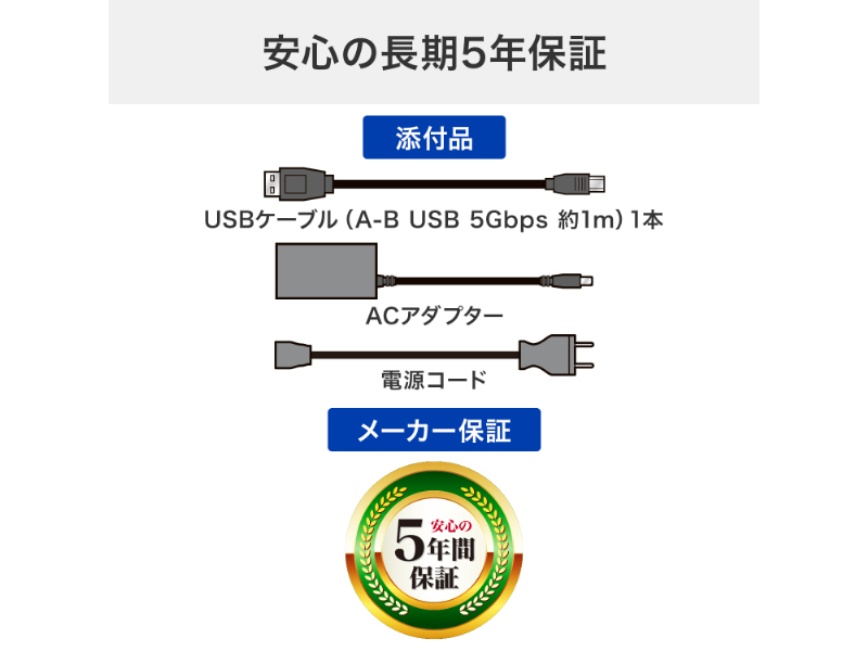 法人向け 5年保証 RAID対応 2ドライブ 外付けハードディスク（USB 5Gbps） 8TB