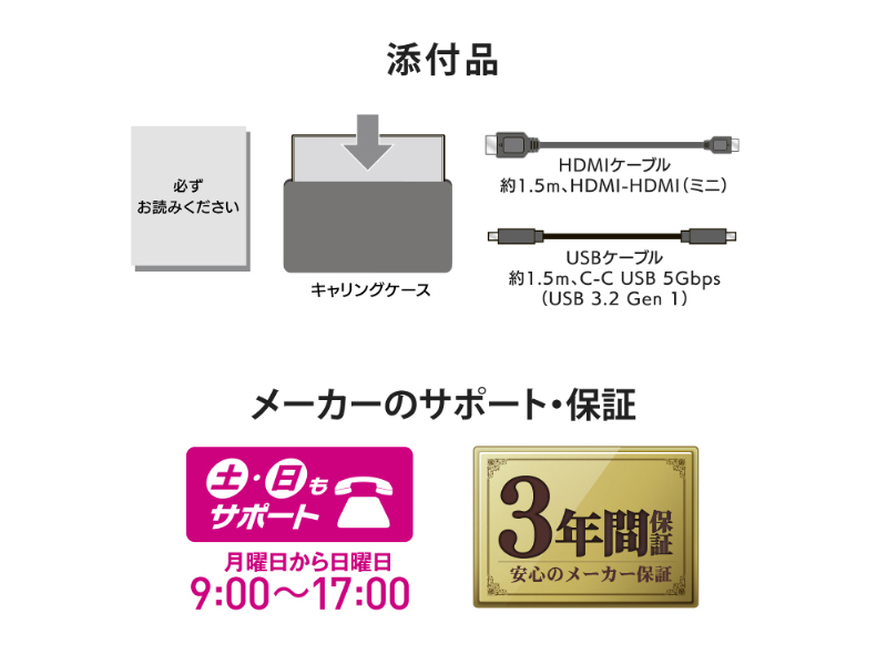 モバイルディスプレイ 14型/1920×1080/HDMI(ミニ)、USB Type-C(DisplayPort Alt Mode)/ブラック/スピーカー：なし/コンパクト&軽量で場所を選ばず業務効率アップ