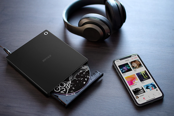 スマホ用CDレコーダー「ラクレコ+」DVD再生＆microSDスロット搭載モデル ブラック