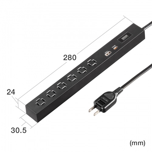 スリムタップ（AC6個口・A1＋C1・PD33W・1.5m・ブラック）