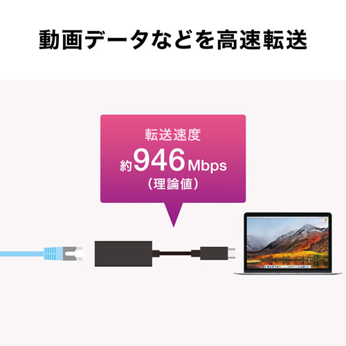 有線LANアダプタ（USB Type-C - LAN変換・Gigabit対応・ブラック）