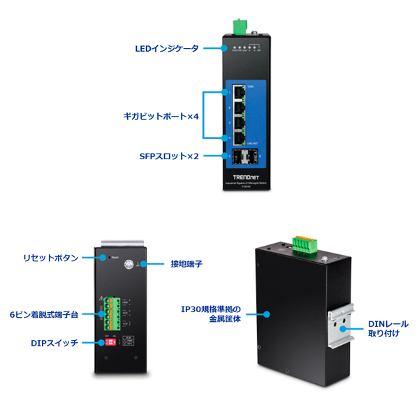 6ポート 産業用ギガビットL2マネージド・DINレールスイッチ