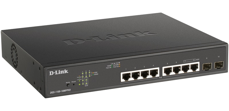 DGS-1100-10MPPV2 MKrbgL2 EasyX}[gXCb`A802.3bt PoE++Ή(ő242Wd)A10/100/1000BASE-T×8 (6 PoE+/2 PoE++)ASFPXbg×2