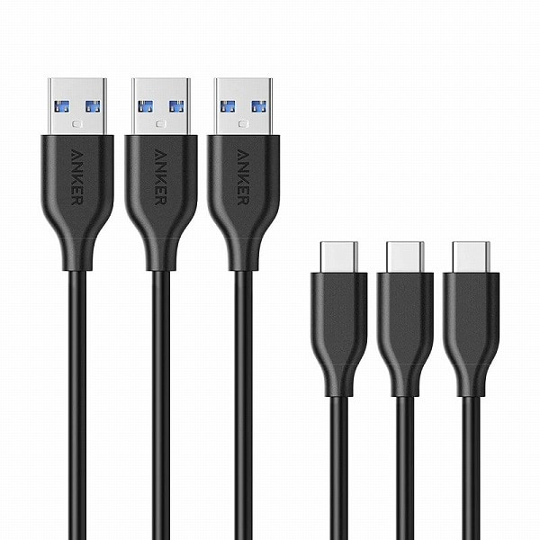 Anker PowerLine USB-C & USB-A 3.0 P[u (0.9m × 3{Zbg) Xperia/Galaxy/LG/iPad Pro/Air MacBook ̑ Android  USB-C@Ή (ubN)