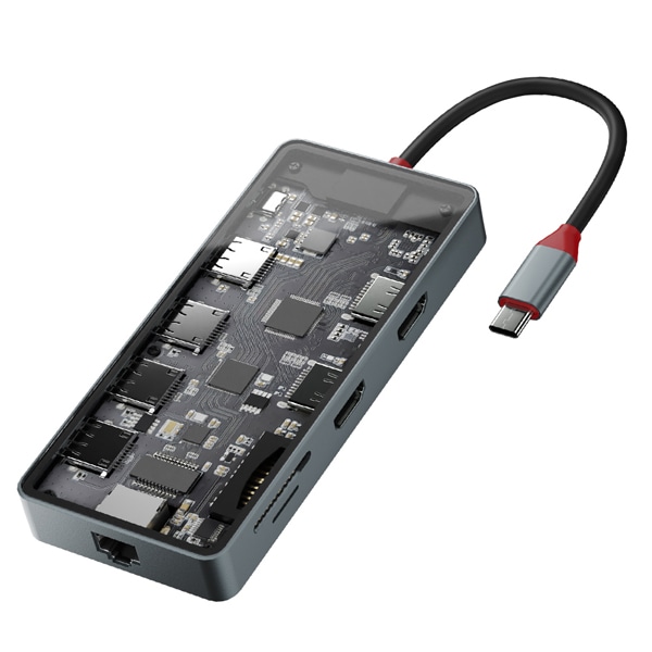 SEE-THROUGH5 TypeCڑ}`A_v^ HDMI 2|[g USB3.0 Hub PD3.0Ή Gigabit LAN J[h[_[