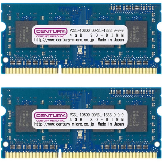 m[gp PC3L-10600/DDR3L-1333 8GB kit(4GBx2) 204pin SODIMM 1.5/1.35Vp {