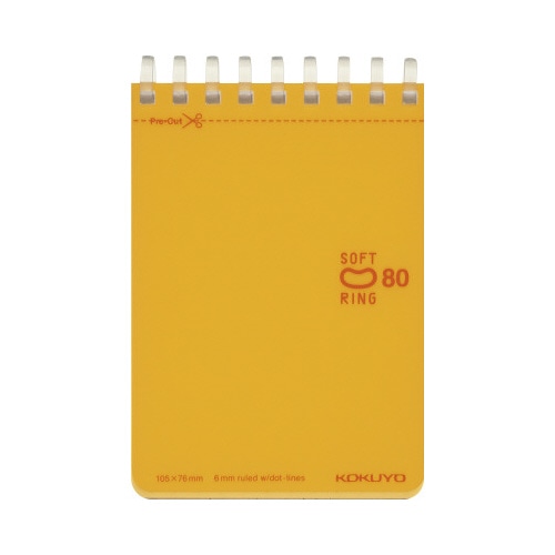 ソフトリングメモ　ドット入Ｂ罫　Ａ７　８０枚　橙