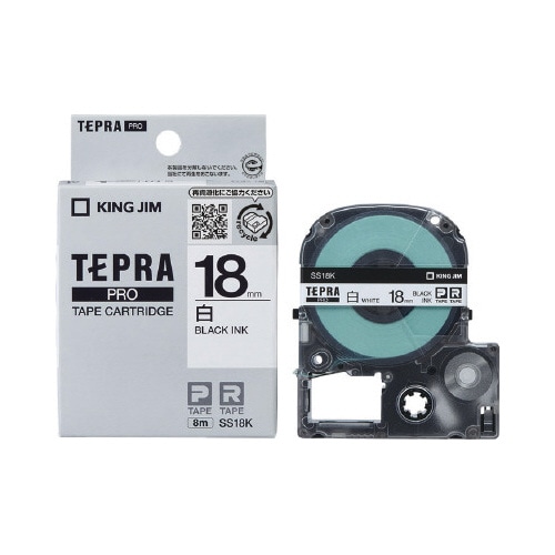 テプラ　ＰＲＯテープ　白色　１８ｍｍ　黒文字×５個