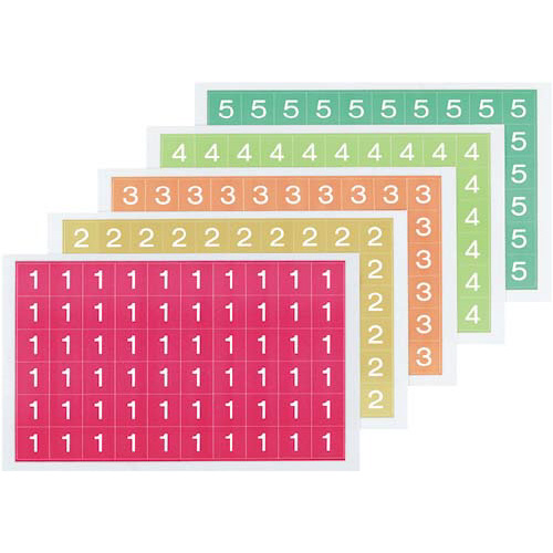 ナンバーシールミックスソフト１から５　５種３００片