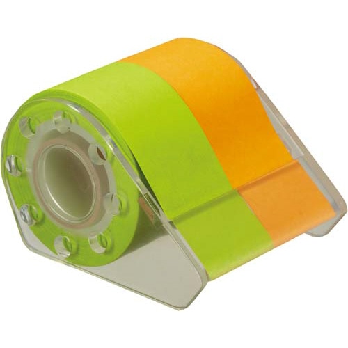 強粘着ロール付箋ケース付　２５ｍｍ　橙・緑×５
