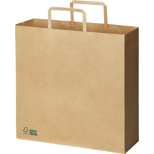 ＦＳＣ（Ｒ）認証　平紐手提げ袋　茶　Ｍ　５０枚×３
