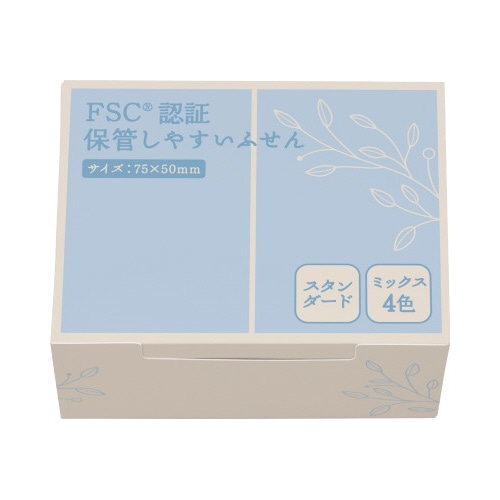 ＦＳＣ（Ｒ）認証ふせん　７５×５０　４色　３０冊
