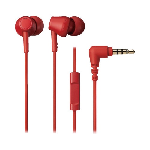 サスティナブル素材マイク付きイヤホンレッド