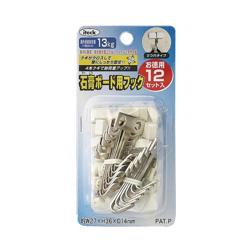 石膏ボード用フック徳用１２個入りＫＢＦＴ２２０