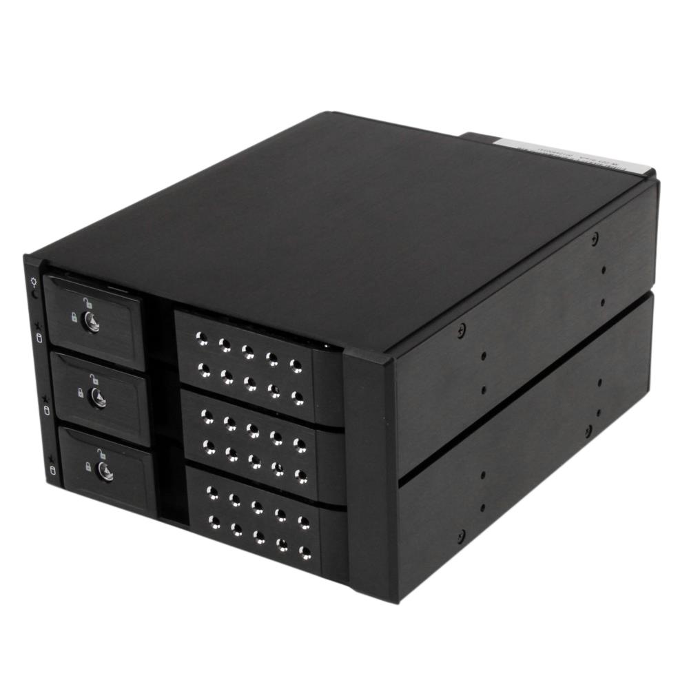 3x 3.5インチ SAS 2.0/SATA 3.0ハードディスクドライブ対応モバイルラック　インナートレイ不要　ホットスワップ対応　2x 5インチベイ搭載HDDリムーバブルラック　保証期間： 2年間