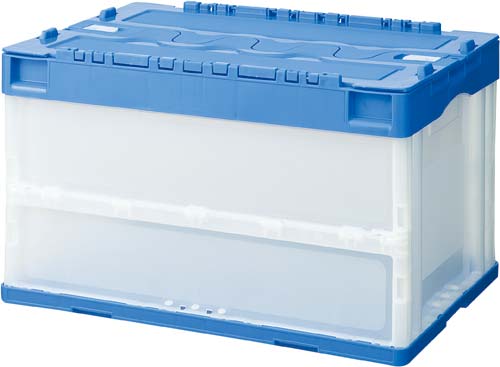 折りたたみコンテナフタ一体型　５０Ｌブルー