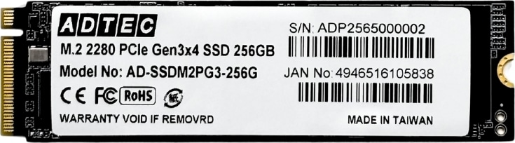 3D NAND SSD M.2 NVMe PCIe Gen3x4(2280) AD-SSDM2PG3 256GB