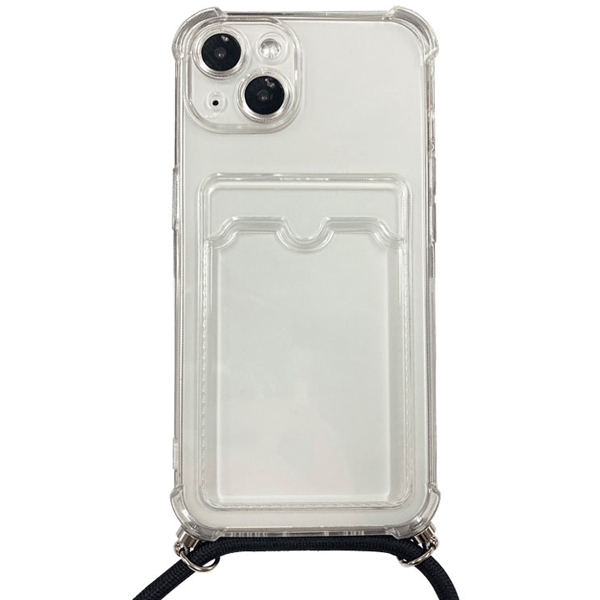 iPhone 13対応 クリアケース/ロングストラップ/カードポケット付