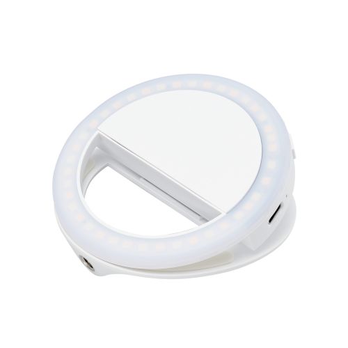 LEDリングライト/9cm/クリップ式/3色モード/3段階調光/1000mAh/USB給電/ホワイト