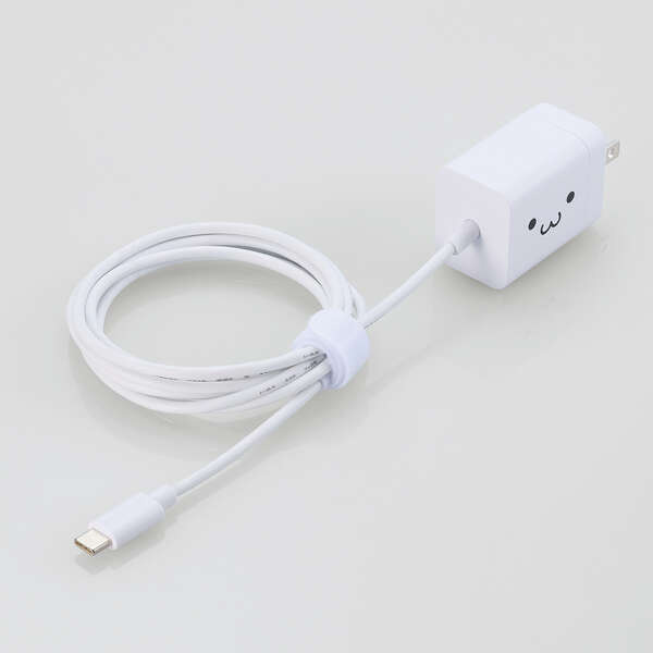 AC充電器/スマホ・タブレット用/USB Power Delivery/20W/USB-Cケーブル一体/1.5m/しろちゃん